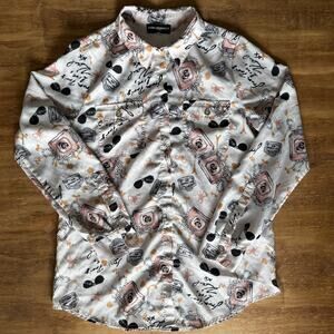 Karl Lagerfeld Paris Whimsical Signature-Printed Blouse Small - Old Money Preppy